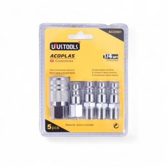 KIT ACOPLE RAPIDO 1/4 AIRE 5 PZA ACERO UYUSTOOL 0000-ACO501-
